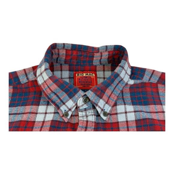 Vintage Big Mac Flannel Shirt Mens L Red Blue Plaid Outdoors Camping Barn Chore - Picture 12 of 13